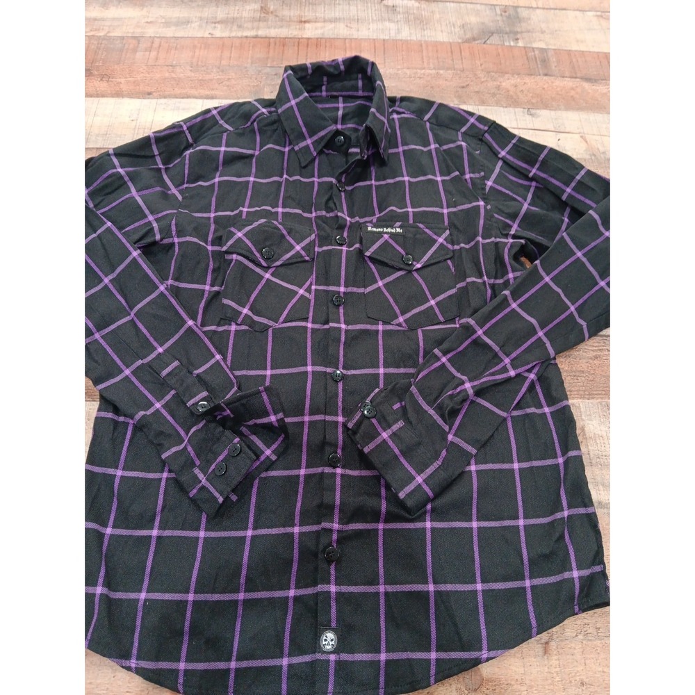 Demons Behind Me Flannel Button Up Shirt Skull Patch Sz XL Tall 2640